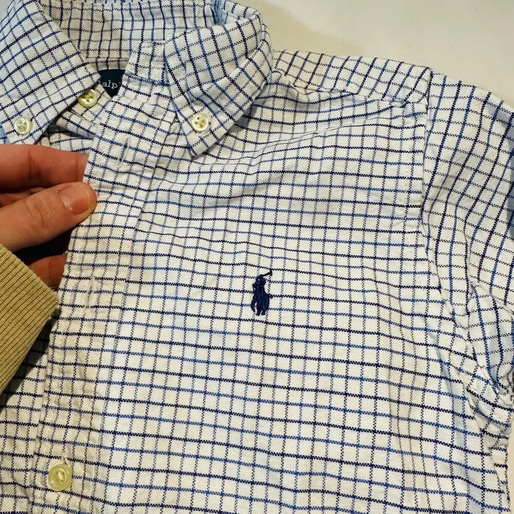 Ralph Lauren Blue & White Checkered Button Down Long Sleeve Top Sz 4/4t